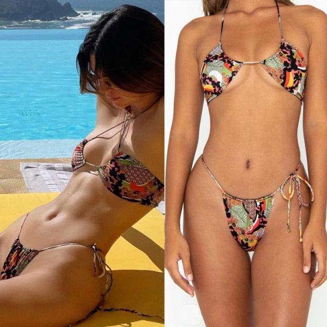 Women Bikini Set Solid Color Swimsuit Women Two Piece Swimsuit Swimwear Halter String Triangle Bikini Sets Women Hollow Out Bikinis String Swimwear Women Adjustable Bathing Suit
