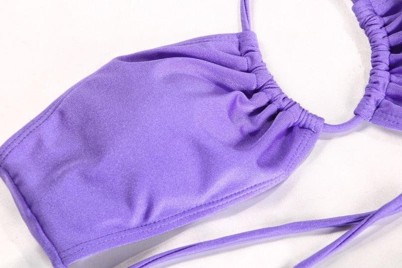 Women Bikini Set Solid Color Swimsuit Women Two Piece Swimsuit Swimwear Halter String Triangle Bikini Sets Women Hollow Out Bikinis String Swimwear Women Adjustable Bathing Suit