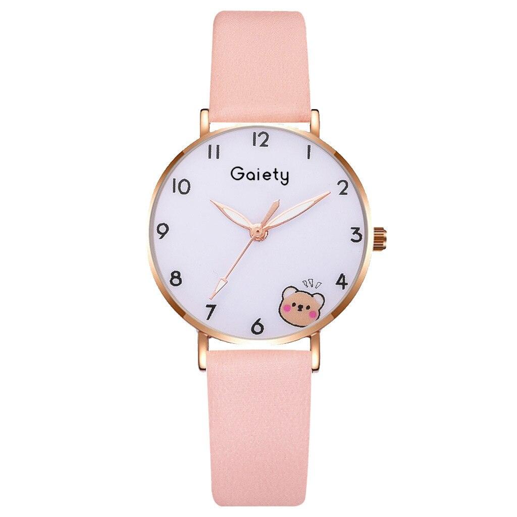 Women New Color Bear Fashion Student Quartz Watch Bracelet Combination Set Kids Girl Wrist Watch Bracelet Leather Rhinestone Luxury Design Simple Dress Women's Watches