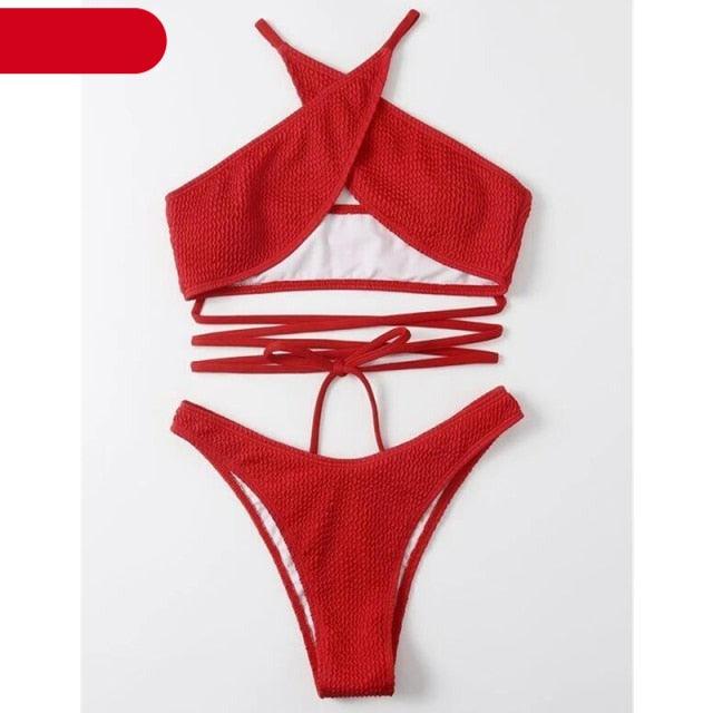 Women One-Shoulder Bikini Swimsuit Women Push Up Swimwear Women's Bathing Suit Comfortable Bikini Ribbed Two Piece Swimsuit Bikini Set Summer Bathing Suit Beach Wear Swimming Suit