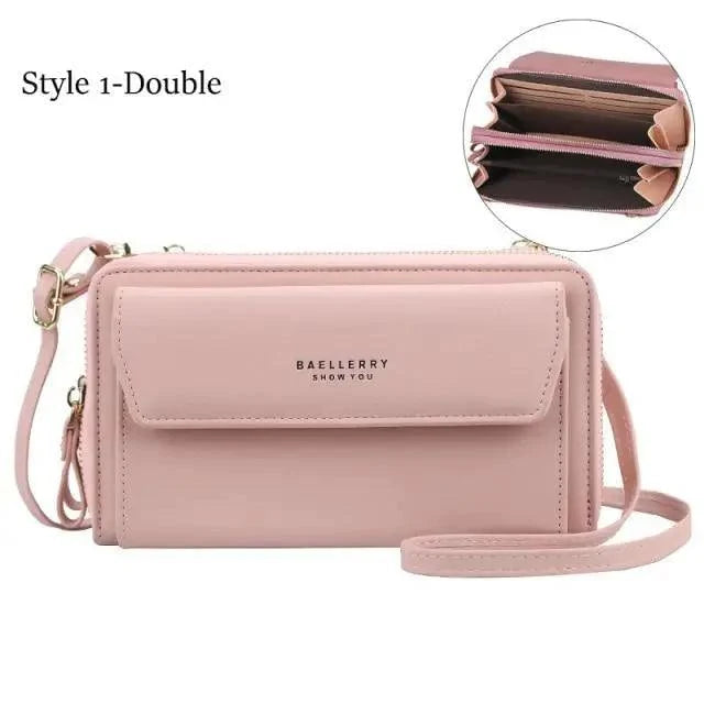 Women Pu Leather Double Layer Large Portable Crossbody Capacity Card Holders Handbags - Trendy Portable Crossbody Handbags