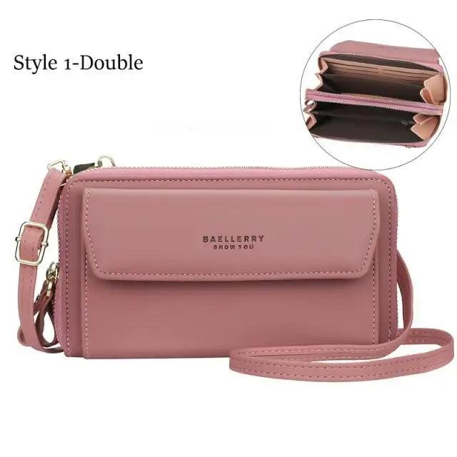 Women Pu Leather Double Layer Large Portable Crossbody Capacity Card Holders Handbags - Trendy Portable Crossbody Handbags