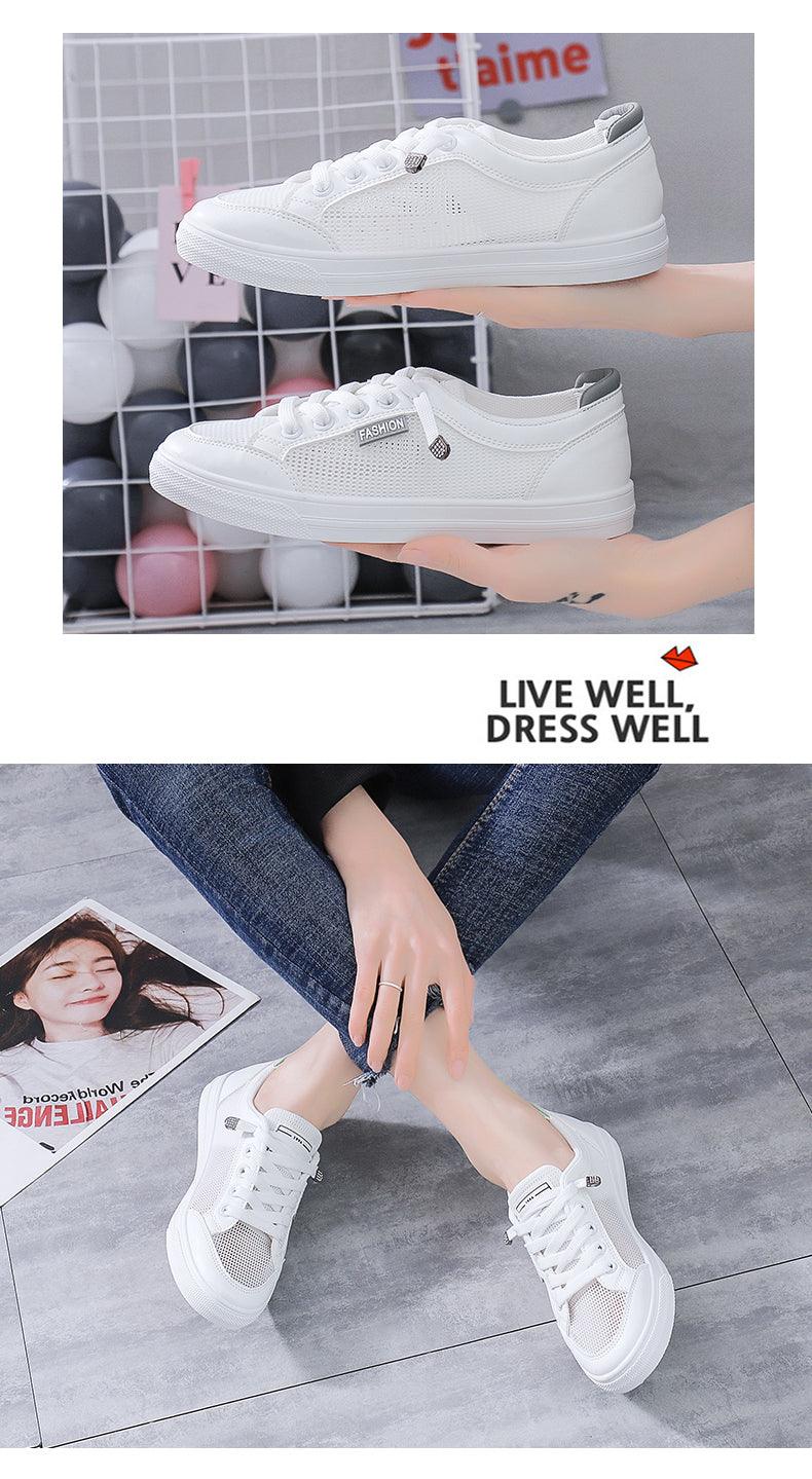 Women's White Casual Sneakers Spring Summer Breathable Flats Solid Color Mesh Shoes Fashion White Flat Sneakers Women Workout Tennis Walking Gym Fashion Sneakers