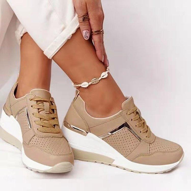 Women Sneakers Leopard Print Lace-Up Women's Vulcanize Shoes Sports Sneakers Breathable Height Increasing Walking Jogging Sneakers Gold Silver Sport Running Women's Sneakers