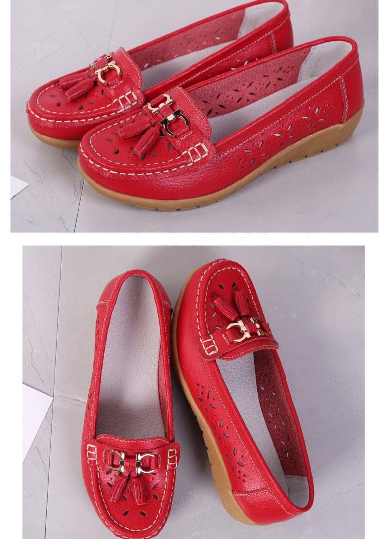 Womens Flats Summer Genuine Leather Shoes Low Heels Slip On Casual Flat Shoes Women's Espadrilles Casual Shoes Spring Comfortable Strong Design
