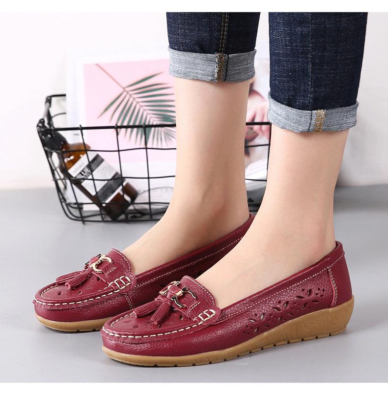 Womens Flats Summer Genuine Leather Shoes Low Heels Slip On Casual Flat Shoes Women's Espadrilles Casual Shoes Spring Comfortable Strong Design
