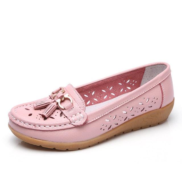 Womens Flats Summer Genuine Leather Shoes Low Heels Slip On Casual Flat Shoes Women's Espadrilles Casual Shoes Spring Comfortable Strong Design
