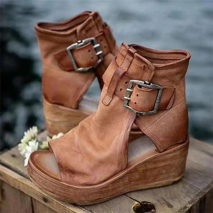 Womens Red Sandals Summer Retro Peep Toe Elegant Comfortable Leather Design For Women