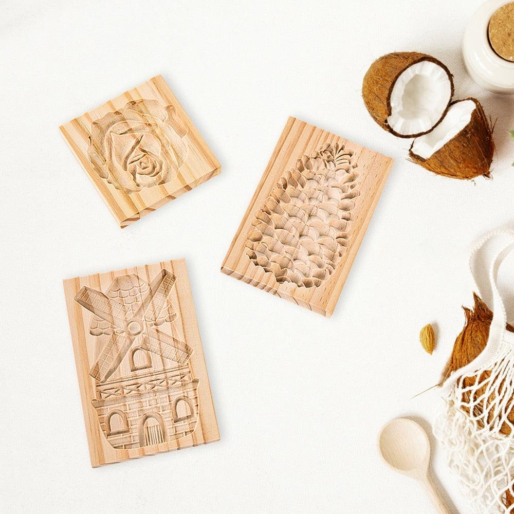 Wooden Cookie Mold Cutter Wooden Gingerbread Cookie Moulds Press 3D Cake Embossing Baking Mold Rose Flower Cutter Bakery Gadgets Cookies, Wooden Cookie Cutter, Funny Wooden Cookie Molds For Baking, Gingerbread Mold, Pine Cone Mold, Cake Mold