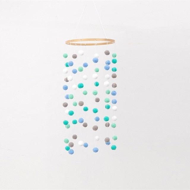 Wooden Ring With Felt Balls Wind Chimes Newborn Baby Bed Bell Pendant Kids Room Decoration Wooden Wind Chime Bed Bell Nursery Mobile Crib Bed Bell Wall Hanging Ornament