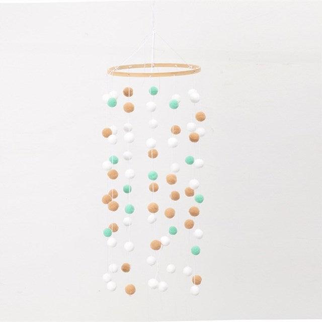 Wooden Ring With Felt Balls Wind Chimes Newborn Baby Bed Bell Pendant Kids Room Decoration Wooden Wind Chime Bed Bell Nursery Mobile Crib Bed Bell Wall Hanging Ornament