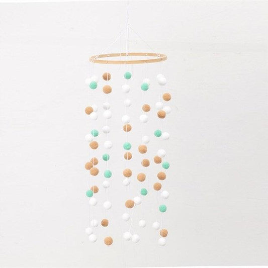 Wooden Ring With Felt Balls Wind Chimes Newborn Baby Bed Bell Pendant Kids Room Decoration Wooden Wind Chime Bed Bell Nursery Mobile Crib Bed Bell Wall Hanging Ornament