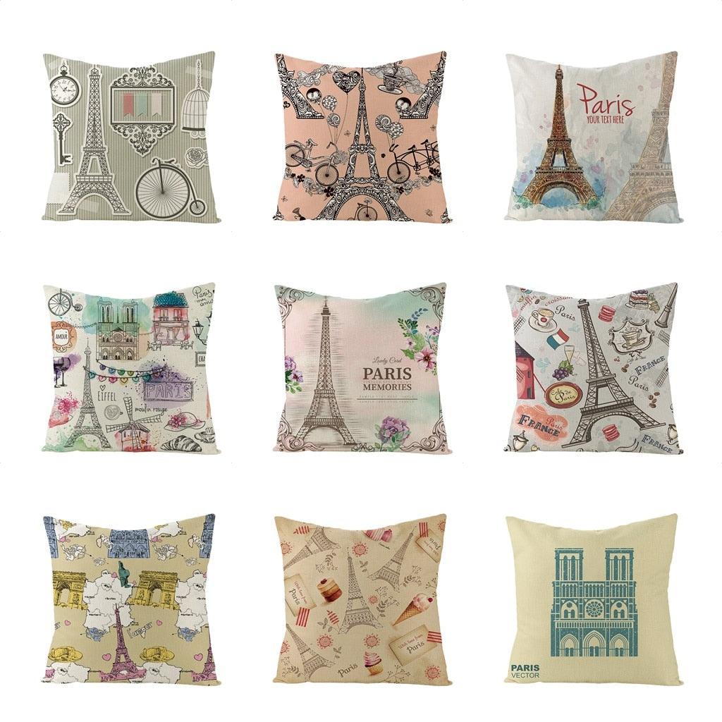 World Famous City Building Tower Paris Printing Pillow Covers For Home Chair Car Decorative Cushion Covers 45*45cm