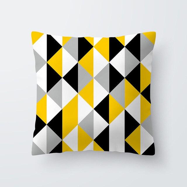 Yellow Pillow Case Cushion Cover Geometric Polyester Pillowcase Home Decorative Yellow Grey Modern Pillow Covers Beautiful Pattern Linen Square Pillow Case For Sofa Couch 45x45CM