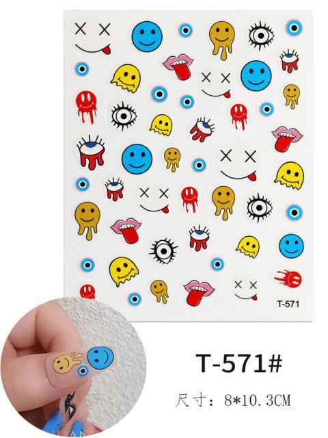 Yellow Smiles Sun Moon Clouds 3D Nail Stickers For Halloween Theme Slider Decals Nail Art Decorations Design 3D Self-Adhesive Nail Decorations Accessories Women Girls Manicure Decorations Nail Art Supplies Water Transfer Decals