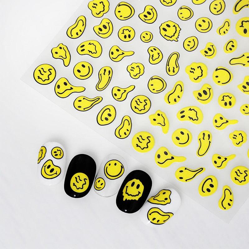 Yellow Smiles Sun Moon Clouds 3D Nail Stickers For Halloween Theme Slider Decals Nail Art Decorations Design 3D Self-Adhesive Nail Decorations Accessories Women Girls Manicure Decorations Nail Art Supplies Water Transfer Decals
