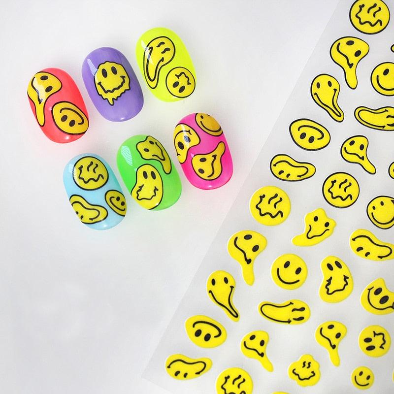 Yellow Smiles Sun Moon Clouds 3D Nail Stickers For Halloween Theme Slider Decals Nail Art Decorations Design 3D Self-Adhesive Nail Decorations Accessories Women Girls Manicure Decorations Nail Art Supplies Water Transfer Decals