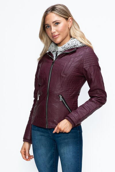 Women Warm Sleek Dual-Zipper Layered Jacket with Cozy Fuzzy Hood Urban Chic & Comfortable Jacket