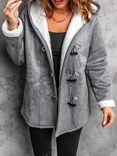 Full Size Pocketed Long Sleeve Hooded Toggle Jacket – Stylish & Functional Outerwear for Women