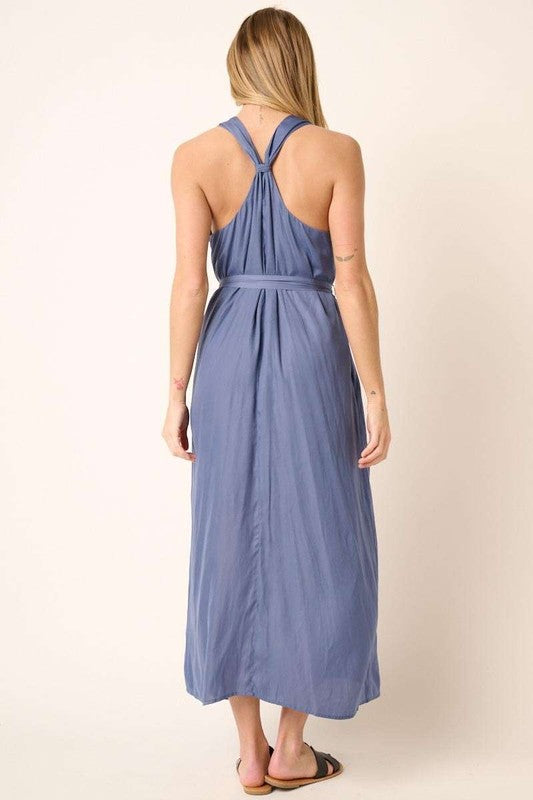 Cross Back Belted V-Neck Tank Maxi Dress For Women – Effortlessly Chic Elegant and Flattering Maxi Dress with Unique Cross Back Detail
