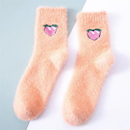 1 pairs Thermal Fluffy Socks Autumn-Winter New Year Socks New Fashion Warm Avocado Cherry Eggplant Socks Warm Ankle Socks Winter Socks For Men And Women