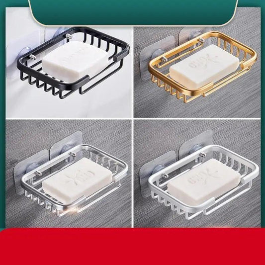 1 Pcs Creative Drill Free Soap Dish Holder Wall Mounted Storage Rack Holder Hollow Type Soap Sponge Dish Bathroom Accessories Soap Holder Shower Wall Mounted Stainless Steel Sponge Tray Adhesive Soap Dish for Shower Bathroom and Kitchen Sink