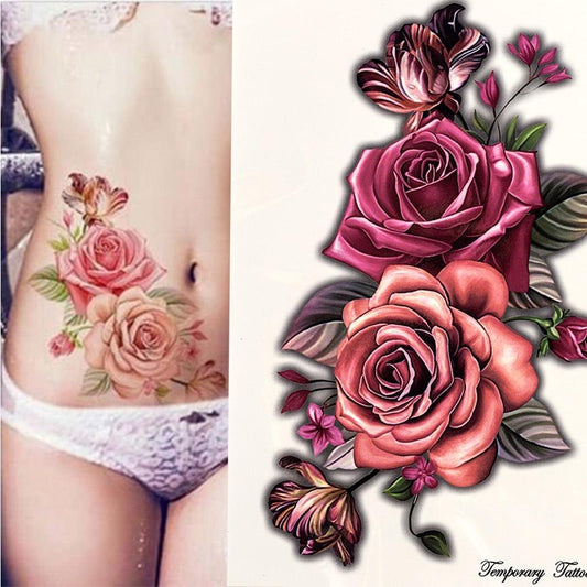 1 Pcs Elegant Temporary Tattoos Stickers Rose Flowers Arm Shoulder Tattoo Waterproof Big Luxury Flower For Womens