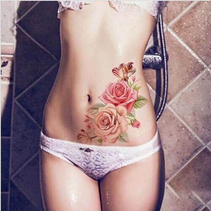 1 Pcs Elegant Temporary Tattoos Stickers Rose Flowers Arm Shoulder Tattoo Waterproof Big Luxury Flower For Womens