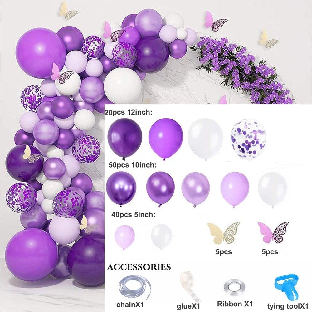 1 Set Pink Purple Chrome Rose Gold Balloon Garland With Butterfly Stickers Arch Kit For Birthday Wedding Party Decorations