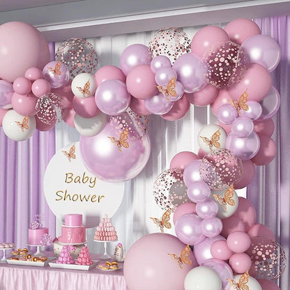 1 Set Pink Purple Chrome Rose Gold Balloon Garland With Butterfly Stickers Arch Kit For Birthday Wedding Party Decorations