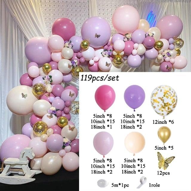 1 Set Pink Purple Chrome Rose Gold Balloon Garland With Butterfly Stickers Arch Kit For Birthday Wedding Party Decorations