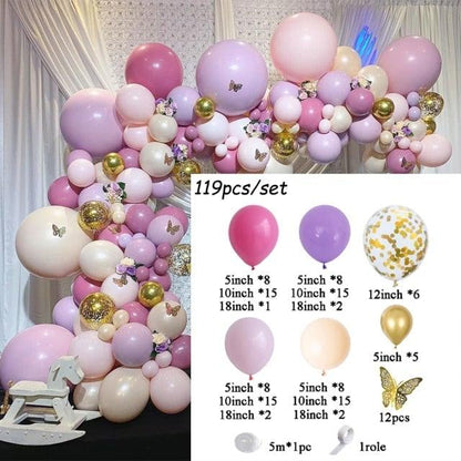 1 Set Pink Purple Chrome Rose Gold Balloon Garland With Butterfly Stickers Arch Kit For Birthday Wedding Party Decorations