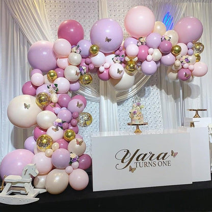 1 Set Pink Purple Chrome Rose Gold Balloon Garland With Butterfly Stickers Arch Kit For Birthday Wedding Party Decorations