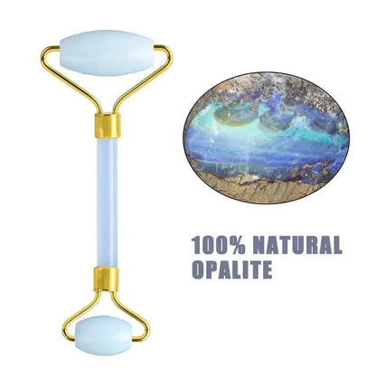 100% Natural Opal Clear Blue Roller Guasha Set - Massage Beauty Tools for Skin Firming Natural Glow and Stress Relief