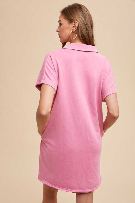 Simple Classic Pink Short Sleeve Dress Comfortable Women Dress Minimalist Casual Design
