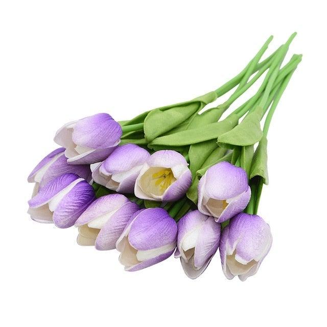 10PCS PU Fake Tulips Real Touch beautiful and Eligant Flower Real Touch Bouquet For Wedding Decoration Flowers Home Garden Decor