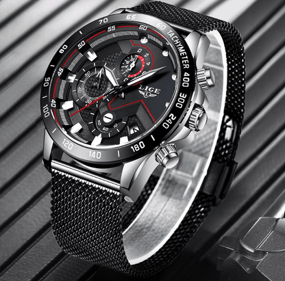 Men's Sports Waterproof Watch With  Stainless Steel Bracelet Unique Design Perfect Gift For Your Man