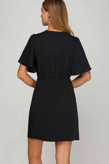 New Ruffled Surplice Short Flutter Sleeve Mini Dress For Women – Elegant, Playful and Feminine Surplice Mini Dress with Flutter Sleeves