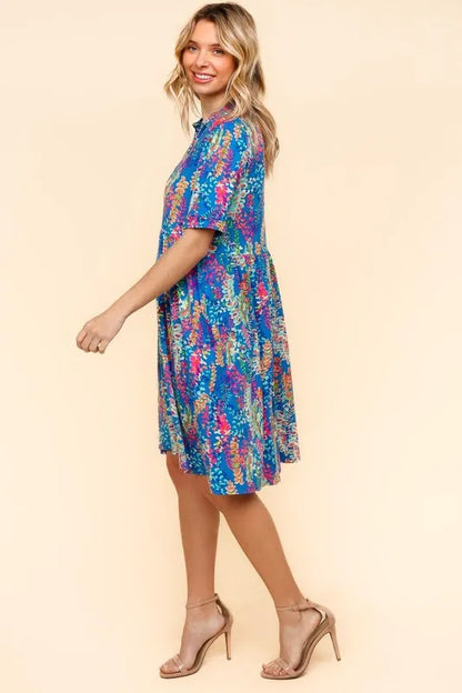 Johnny Collar Babydoll Dress with Side Pockets – Babydoll Dress, Johnny Collar Dress, Pocketed Dress, Button Down Dress, Relaxed Fit Dress