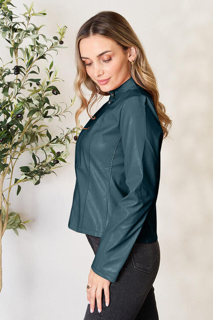 Women Classic Neck Zip-Up Jacket For Everyday Wear Elegant Girls Jacket