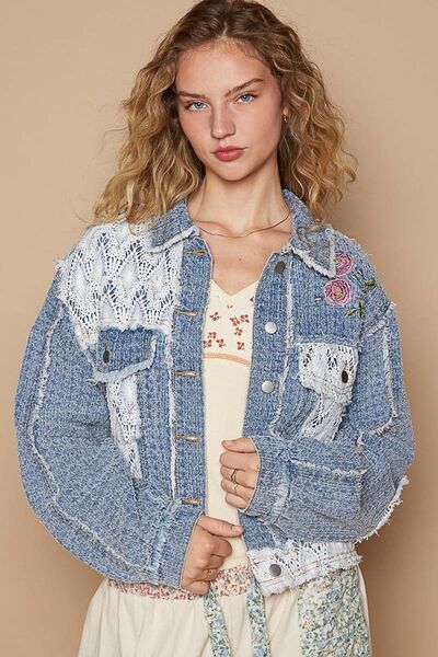 Elegant Delicate Crochet Patch Embroidered Button Up Jacket Bohemian Charming Classic Elegant Jacket