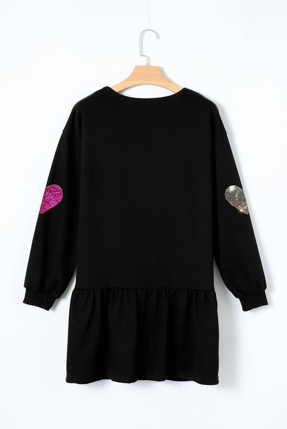 Cute Heart Round Neck Long Sleeve Mini Dress Stylish Dress for Women Girls Simple Charming Dress