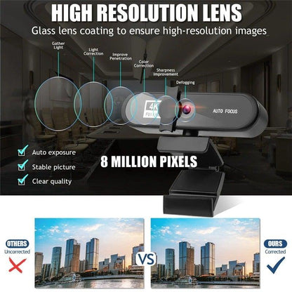 2K 4K Conference Webcam Autofocus USB Web Camera Laptop Desktop For Office Meeting Home With Mic 1080P HD Webcam For Video Conferencing Recording and Streaming