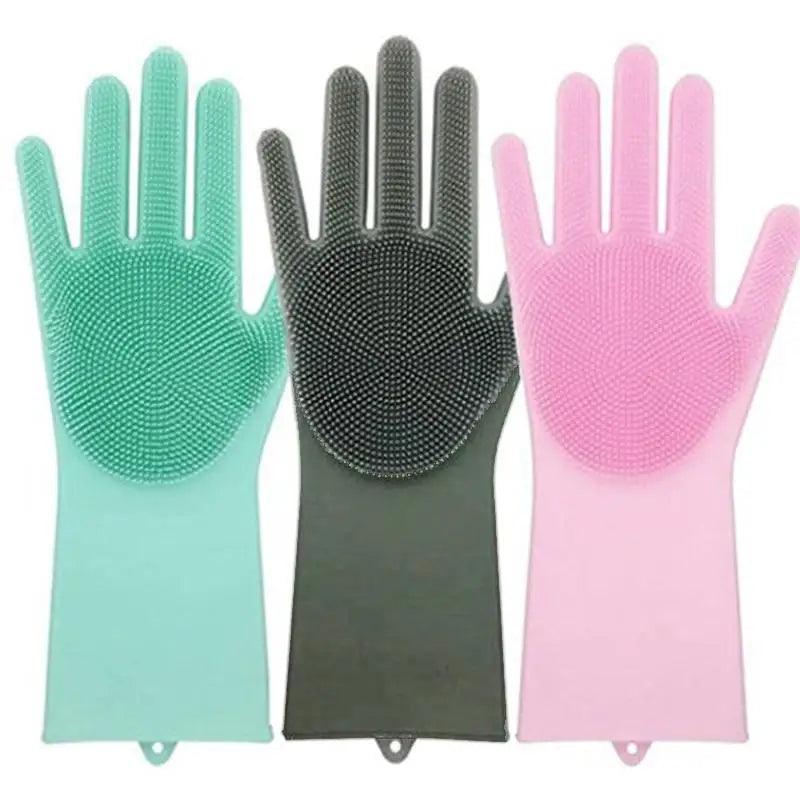 2PCS Cleaning Sponge Gloves Multifunction Silicone Cleaning Magic Gloves Dish Washing Gloves For Kitchen Household Plate Washing  Reusable Cleaning Gloves For Housework