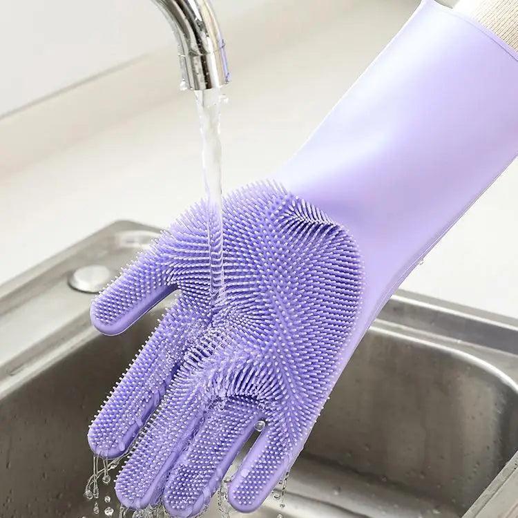 2PCS Cleaning Sponge Gloves Multifunction Silicone Cleaning Magic Gloves Dish Washing Gloves For Kitchen Household Plate Washing  Reusable Cleaning Gloves For Housework