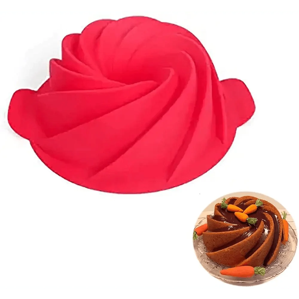 2PCS New Luxury Large Spiral shape silicone Bundt Cake Pan 10- inch, Bread Bakeware Mold baking Tools Cyclone Shape Cake Mould  Baking Tool