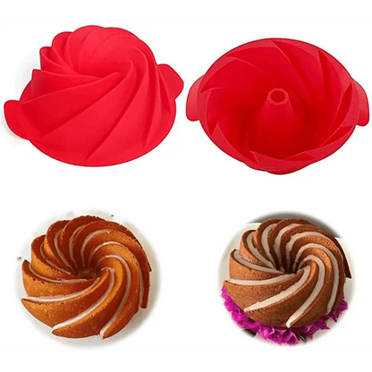 2PCS New Luxury Large Spiral shape silicone Bundt Cake Pan 10- inch, Bread Bakeware Mold baking Tools Cyclone Shape Cake Mould  Baking Tool