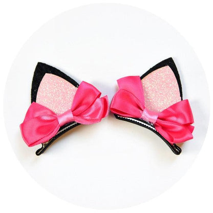 2pcs/Set Cute Hair Clips For Girls Glitter Rainbow Felt Fabric Flowers Hairpins Cat Ears Bunny Barrettes Kids Hair Accessories for Halloween Parties Cosplay for Girls