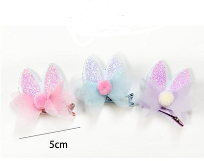 2pcs/Set Cute Hair Clips For Girls Glitter Rainbow Felt Fabric Flowers Hairpins Cat Ears Bunny Barrettes Kids Hair Accessories for Halloween Parties Cosplay for Girls