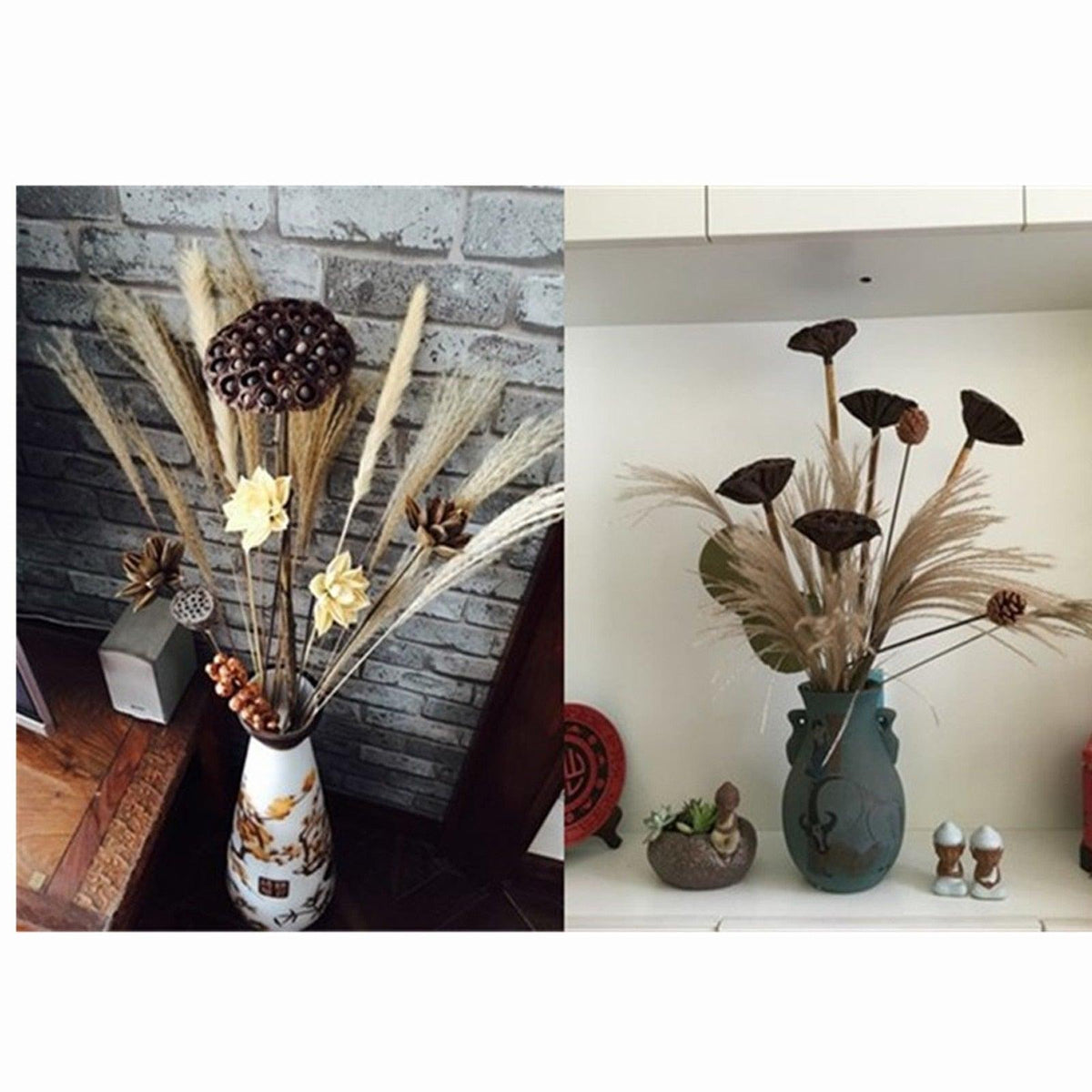 30/50pcs Bulrush Natural Dried Small Pampas Grass Artificial Decor Wedding Flower Bunch Home Office  Floor Vase Filler for Living Room Kitchen And Event Decoration